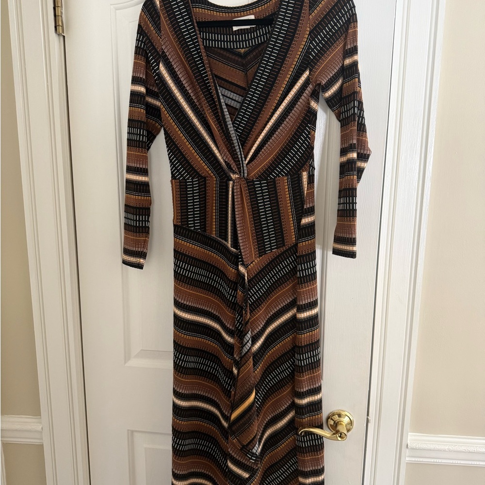 Anthropologie Striped Brown and Black Long Sleeve Dress